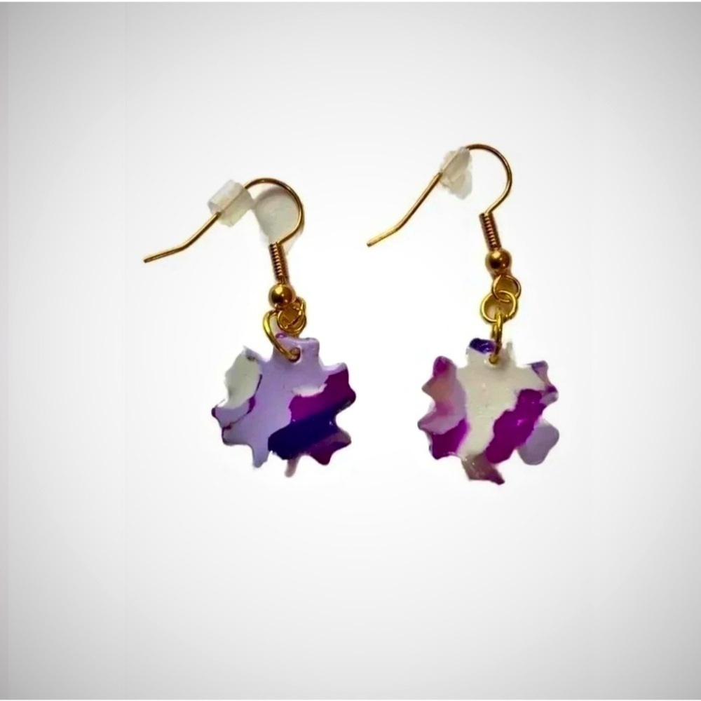 KVITKA CREATIONS Handmade Purple Marble Clay Flower Dangle Earrings